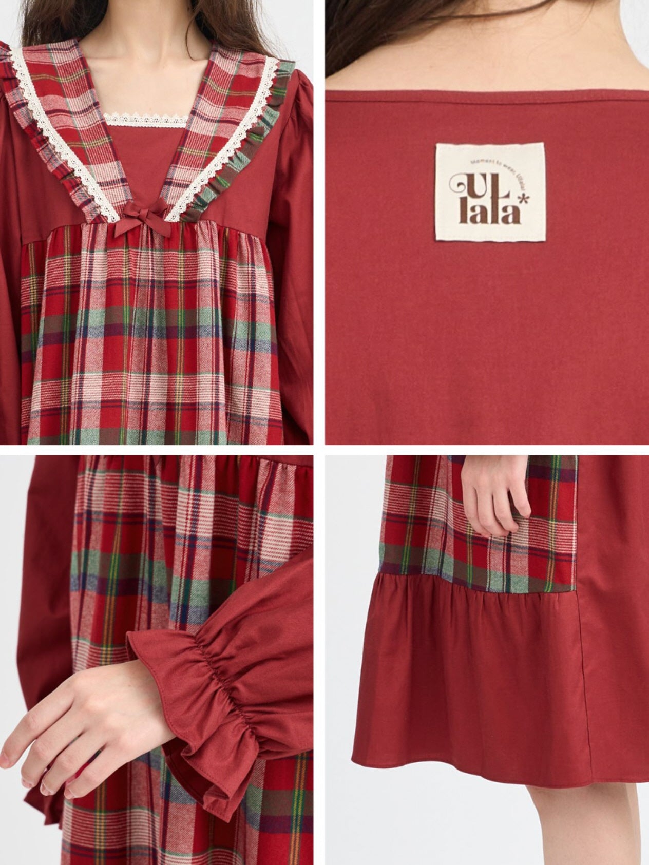 Plaid-Trim Cotton Loungewear Dress