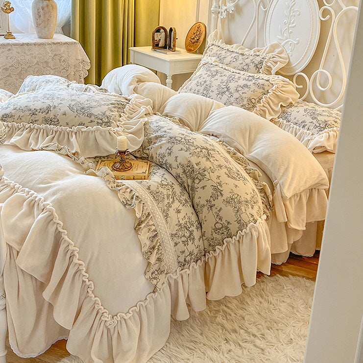 French Toile Velvet Bedding Set