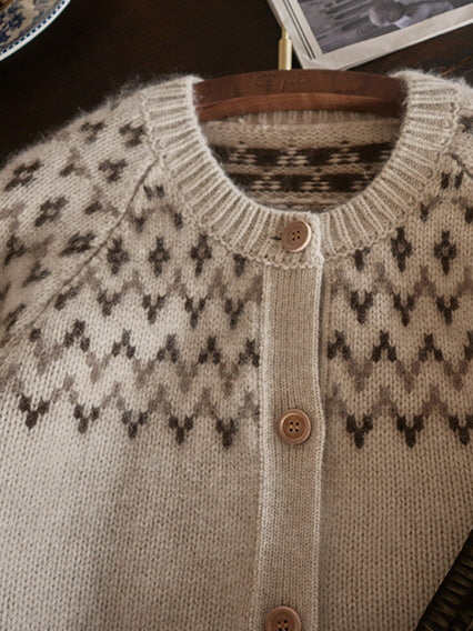 Vintage-Inspired Nordic Wool Blend Cardigan