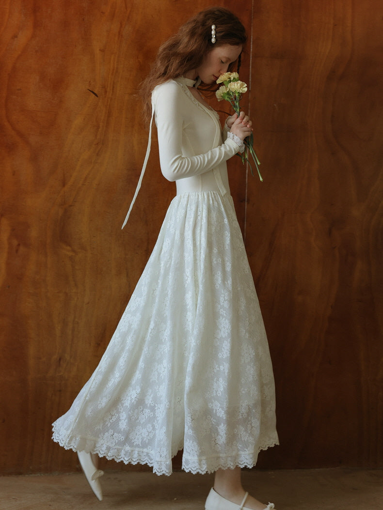 Dreamy White Lace Knit Dress