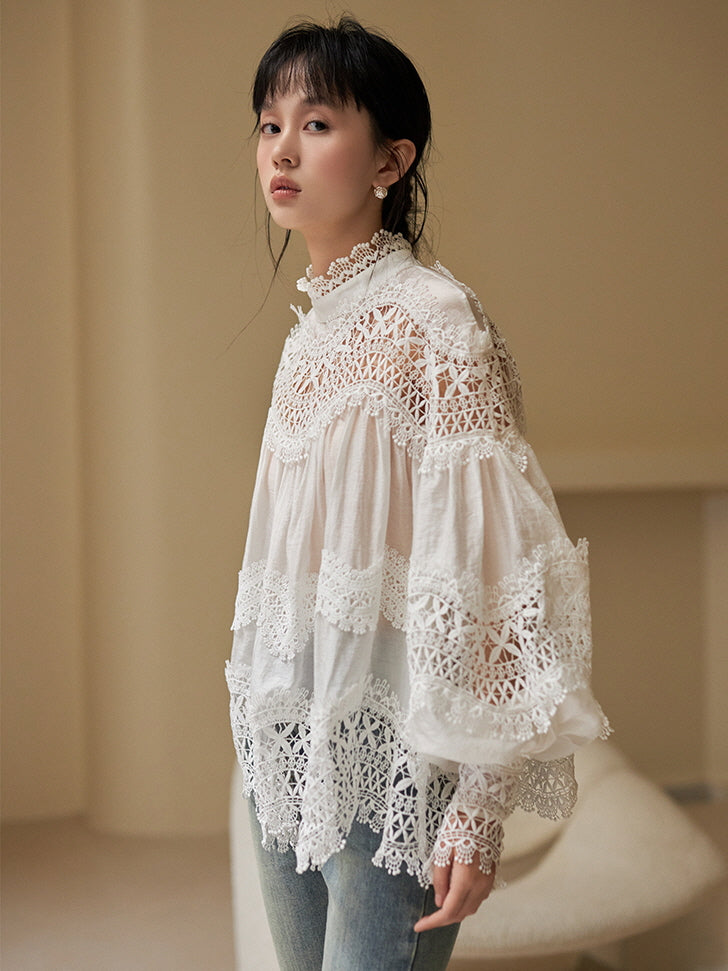 Victorian-Inspired White Lace Blouse