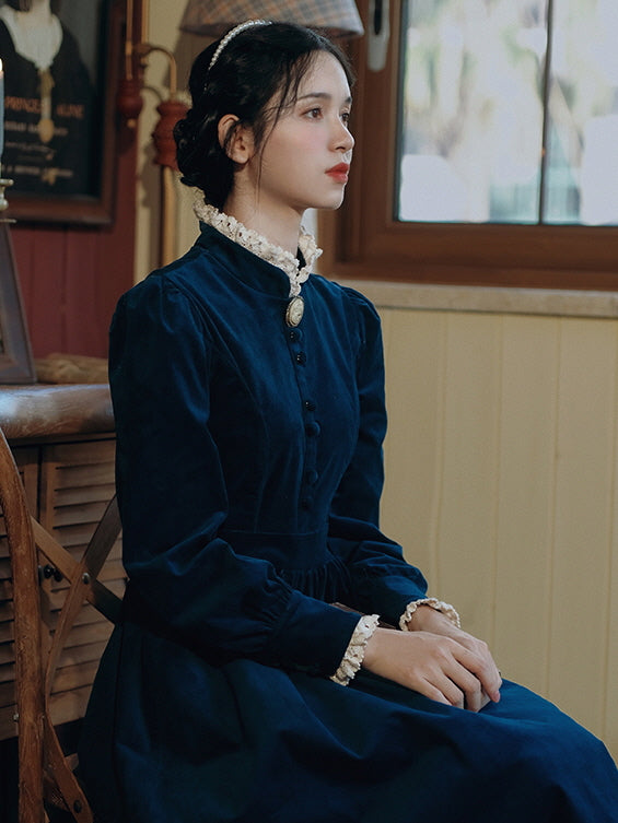 Navy Velvet Victorian Dress