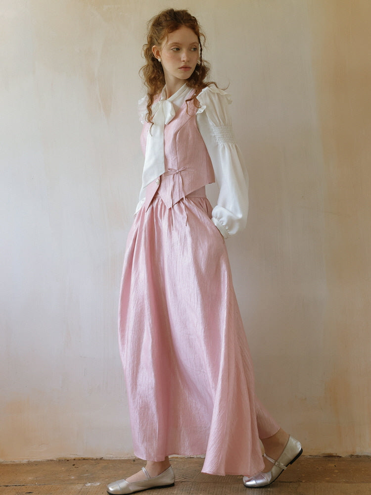 Delicate Pink Satin A-Line Skirt