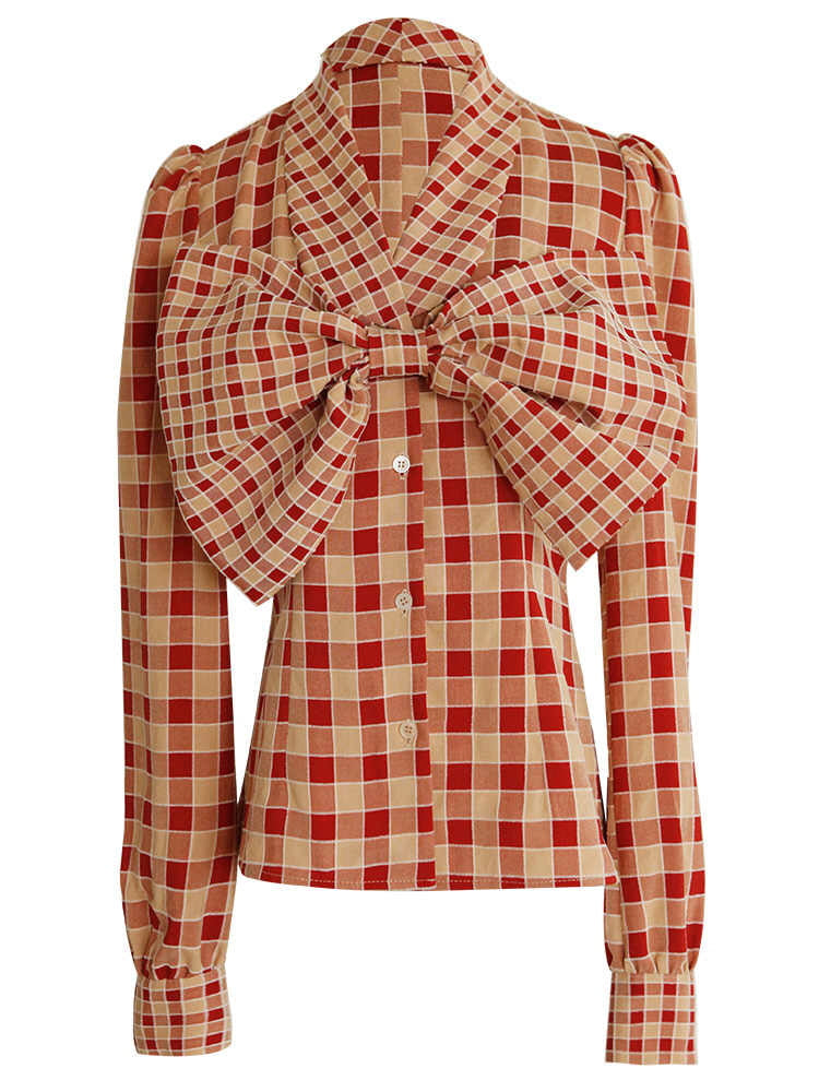 Plaid Vintage Bow Blouse