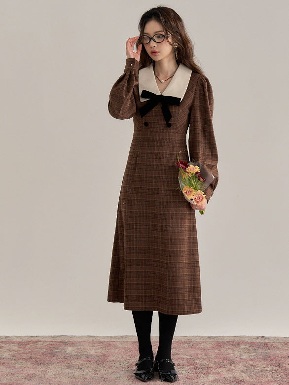 Vintage Plaid Bowkno Dress