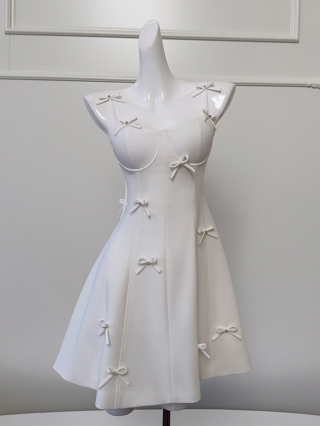 Coquette White Ribbon Bow-Adorned Dress