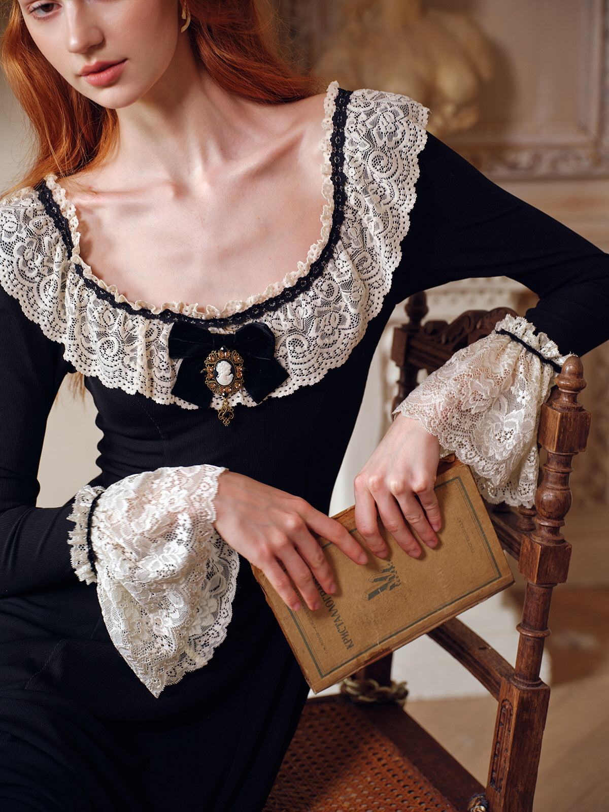 Vintage Black Lace Victorian-Inspired Dress