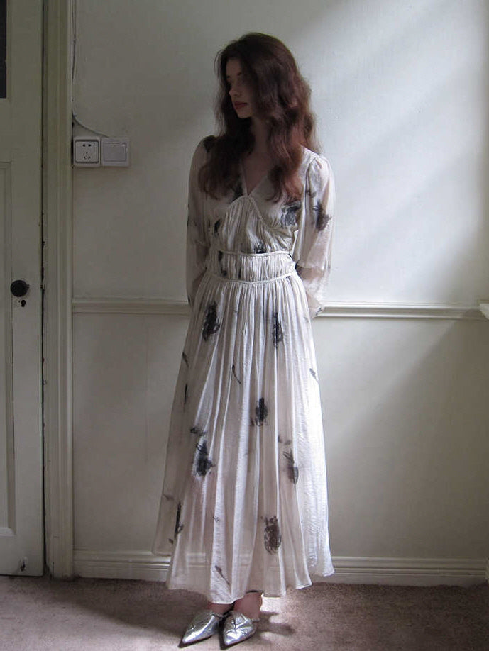 Ivory Brushstroke Print Maxi Dress