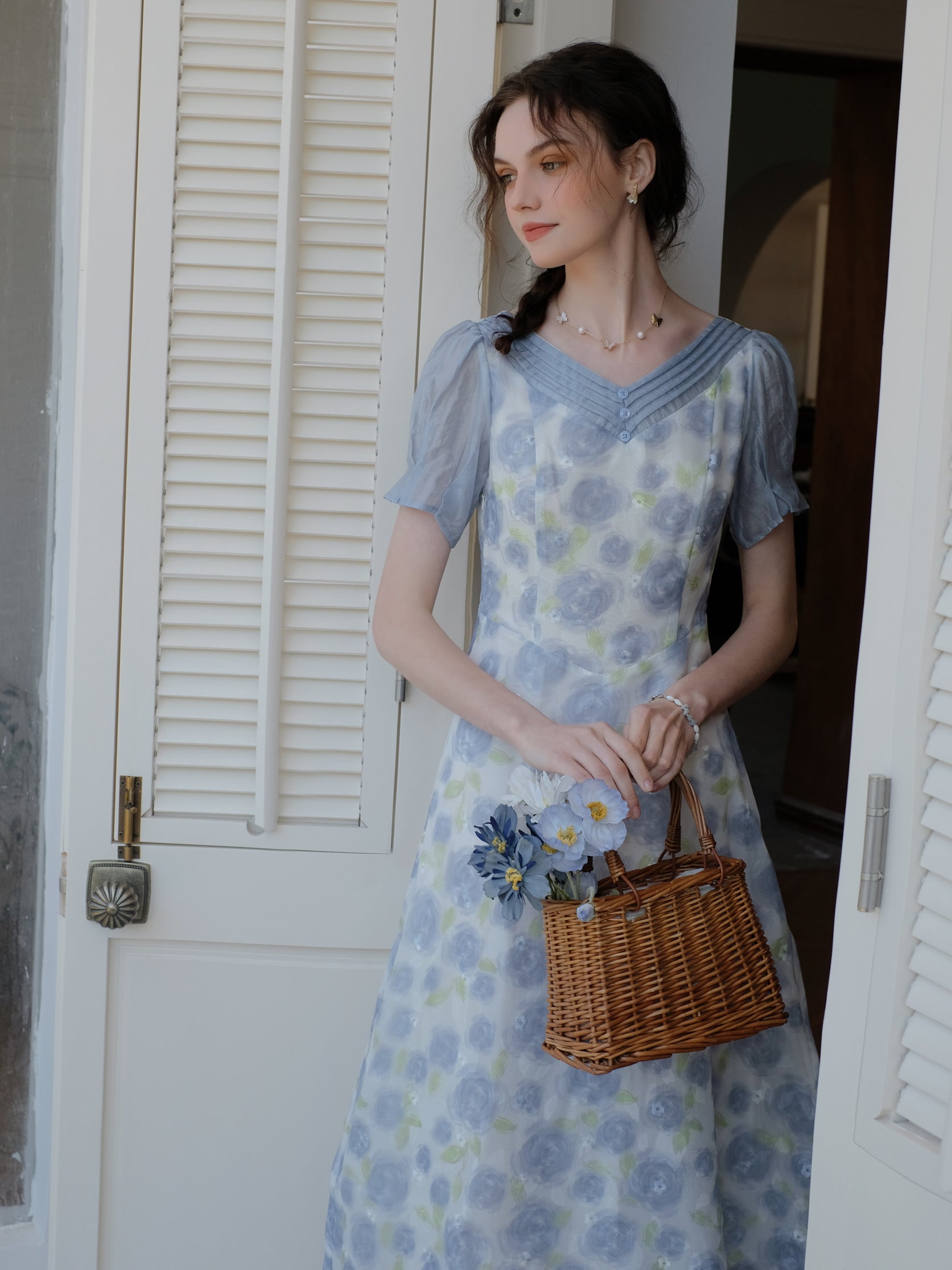 Ethereal Blue Floral Dress