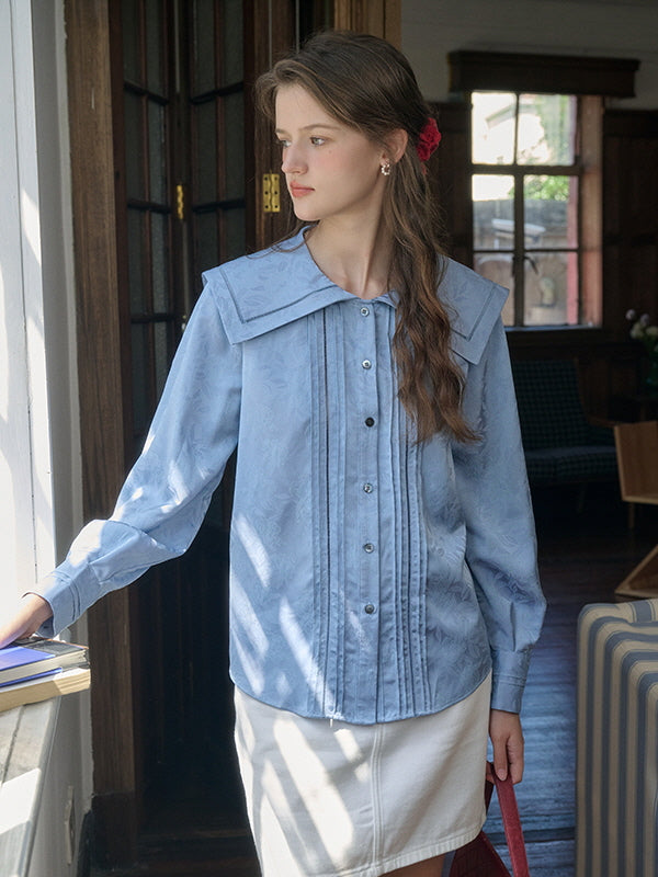 Vintage Floral Embossed Sailor Collar Blouse