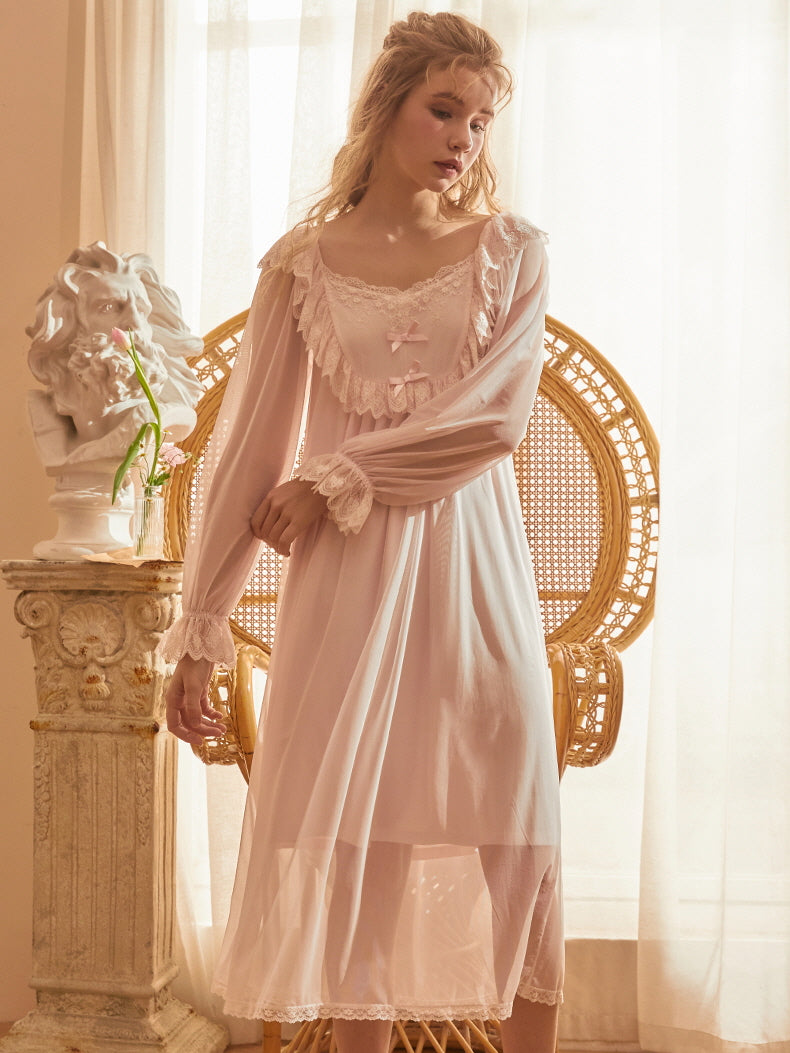 Soft Light Pink Lace-Trimmed Nightgown