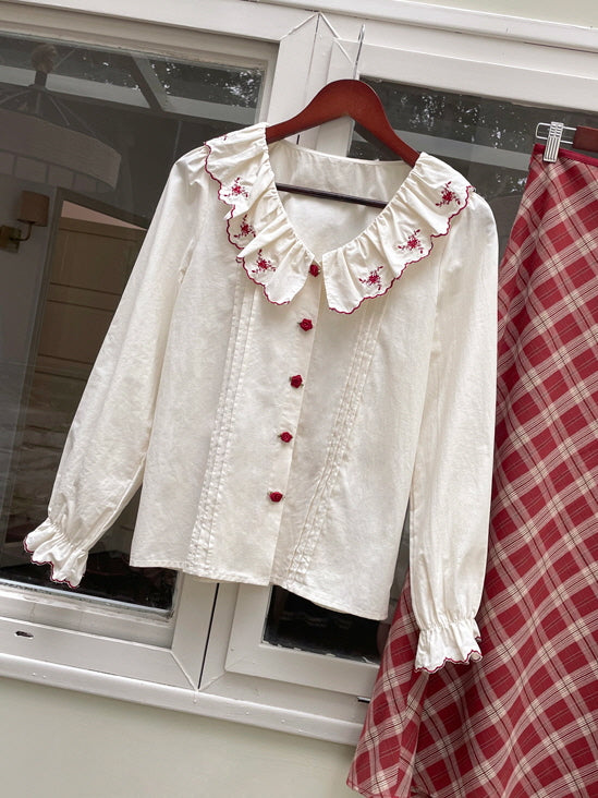 Cottagecore Embroidered Cotton Blouse