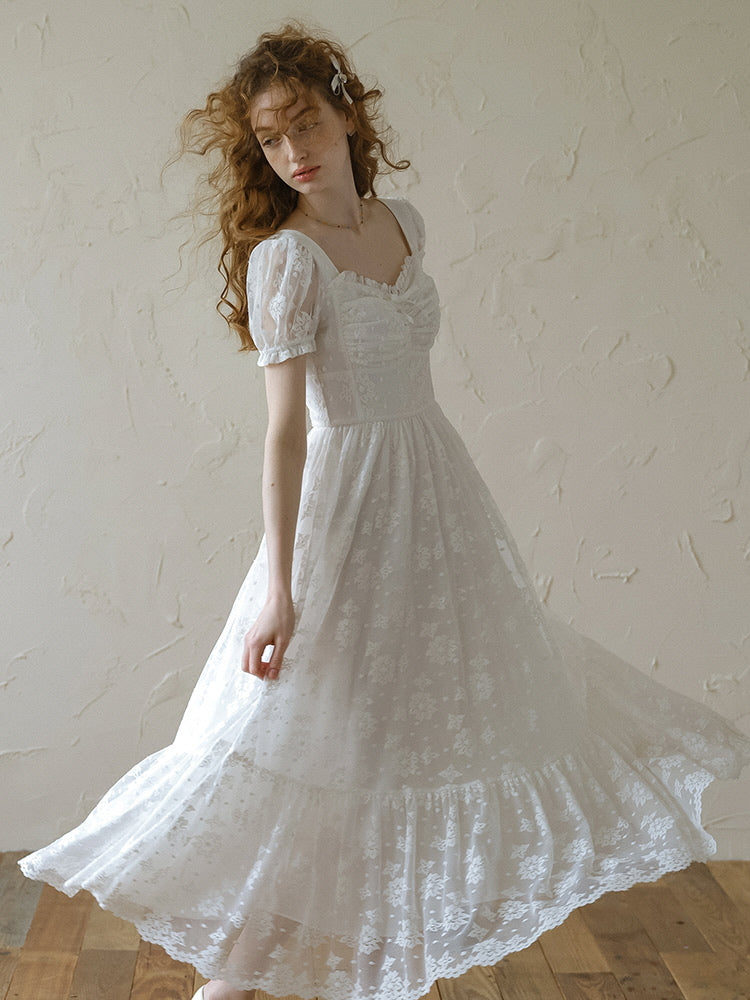 Ethereal Lace White Blossom Dress