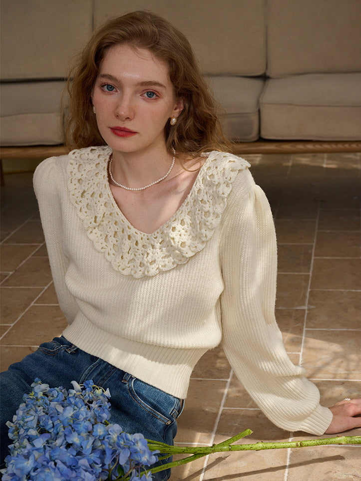 Vintage Lace Collar Knit Sweater