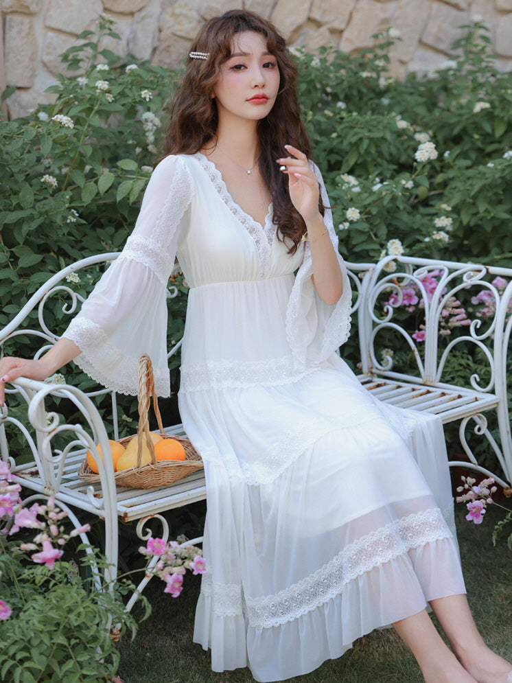 Enchanted Garden Lace-Trimmed Vintage Nightgown