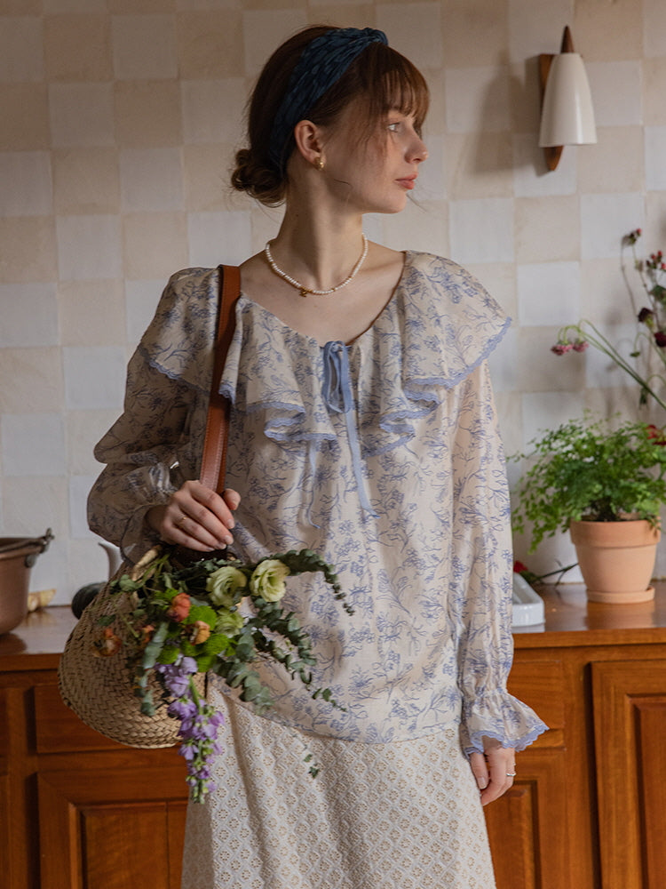 Blue Floral Dream Ruffle Blouse