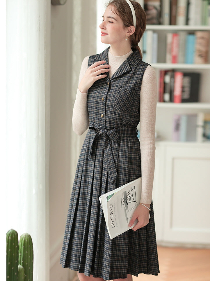 Plaid Vintage-Inspired Belted Dress