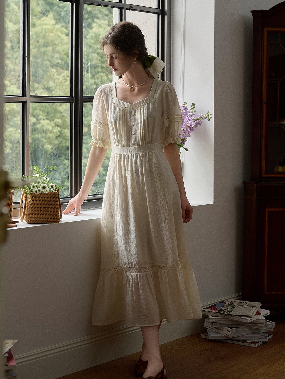 Vintage Ivory Cottage Long Dress