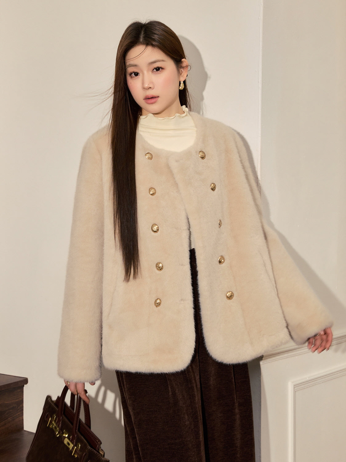 Luxe Faux Fur Cream Coat