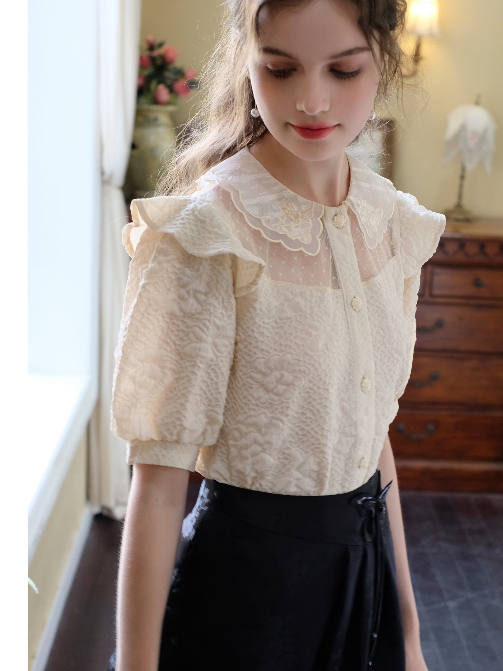 Ethereal Lace Dreams Ivory Blouse