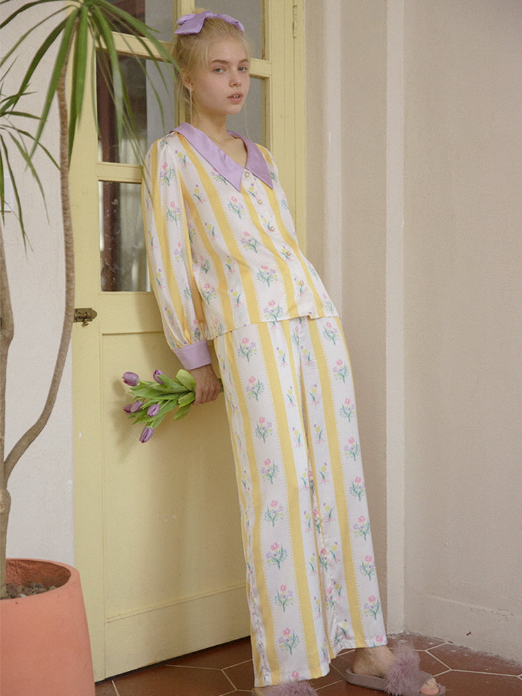 Sunlit Blossom Silk Pajamas