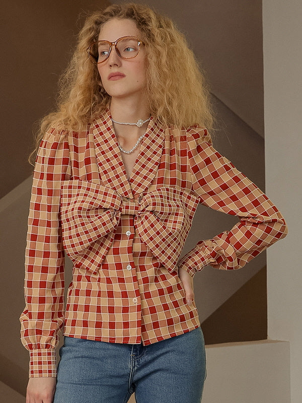 Plaid Vintage Bow Blouse