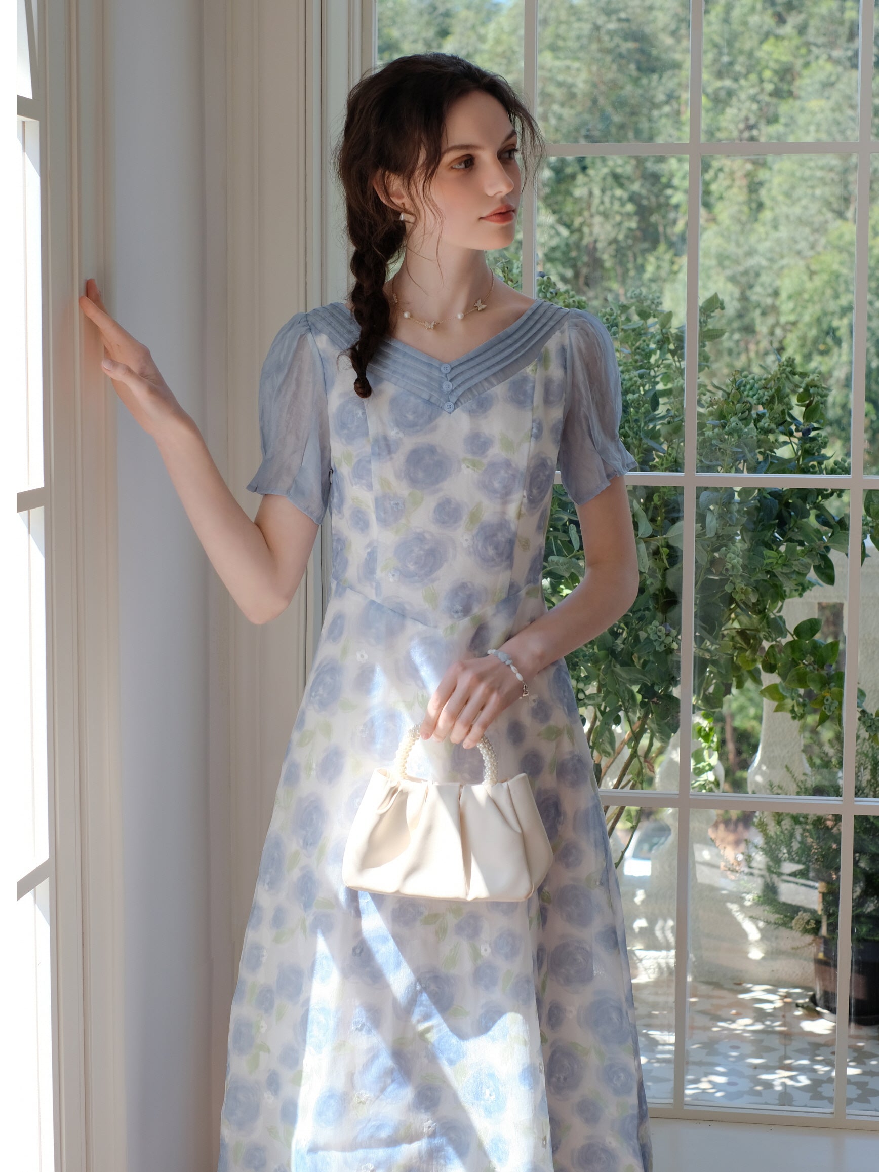 Ethereal Blue Floral Dress