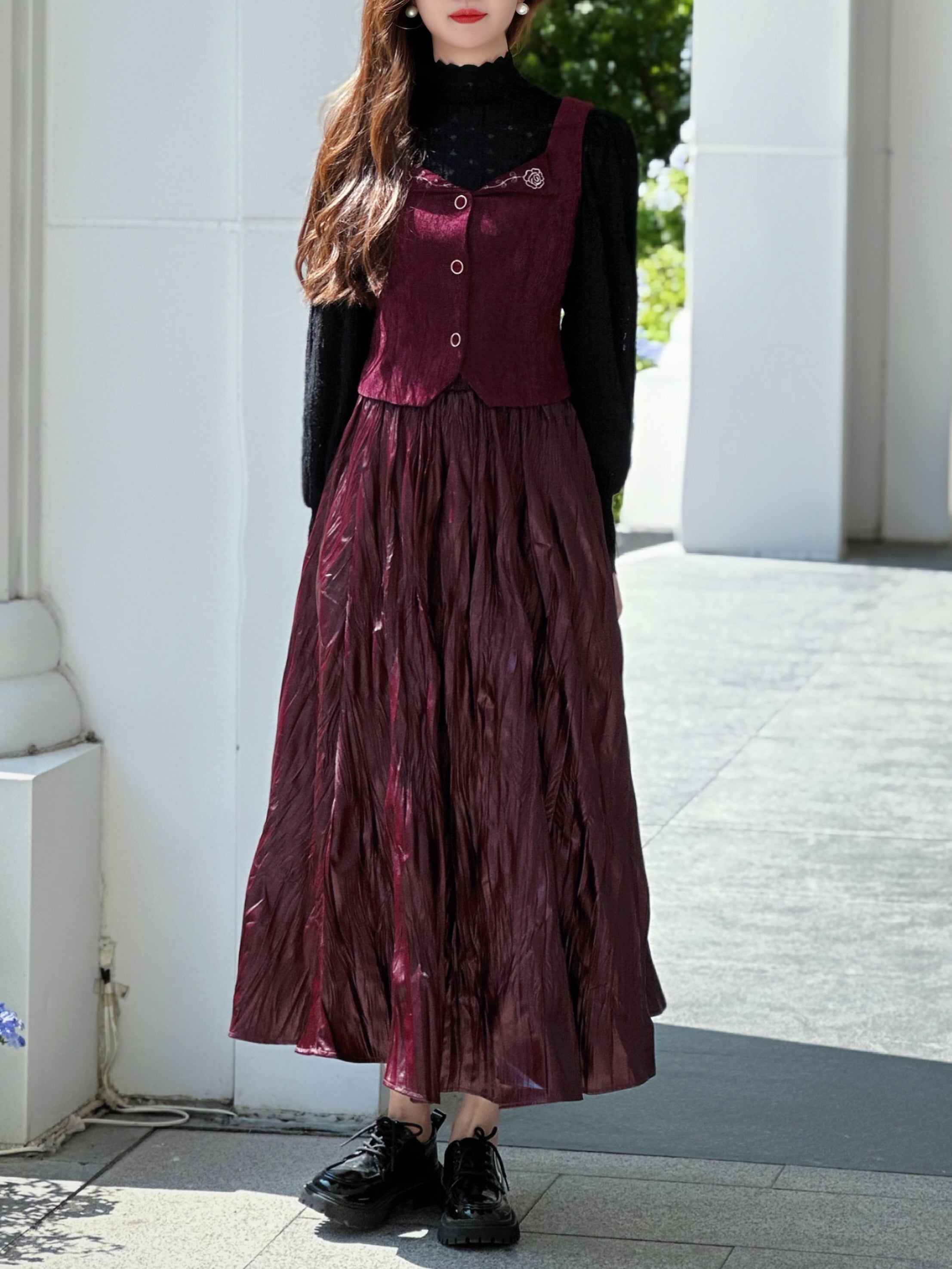 Romantic Lace Top and Embroidered Rose Vest