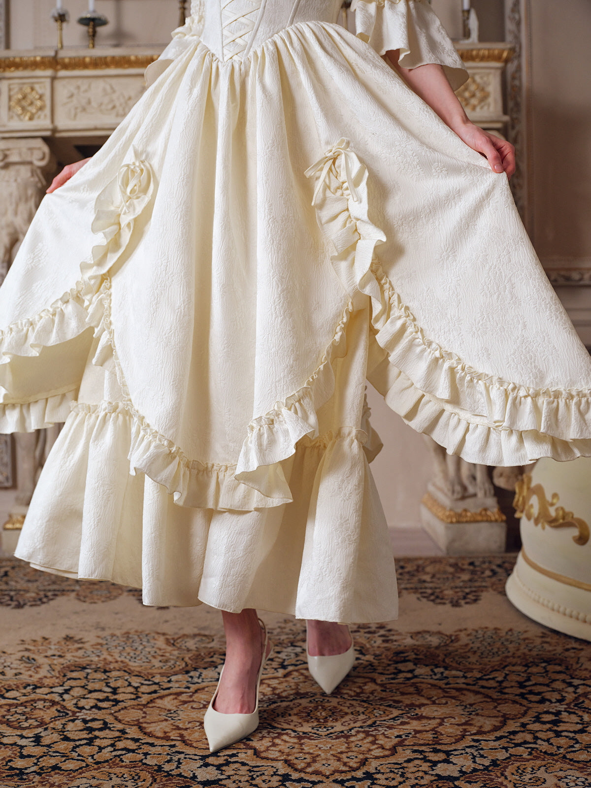 Victorian Dream Ivory Ruffled Gown