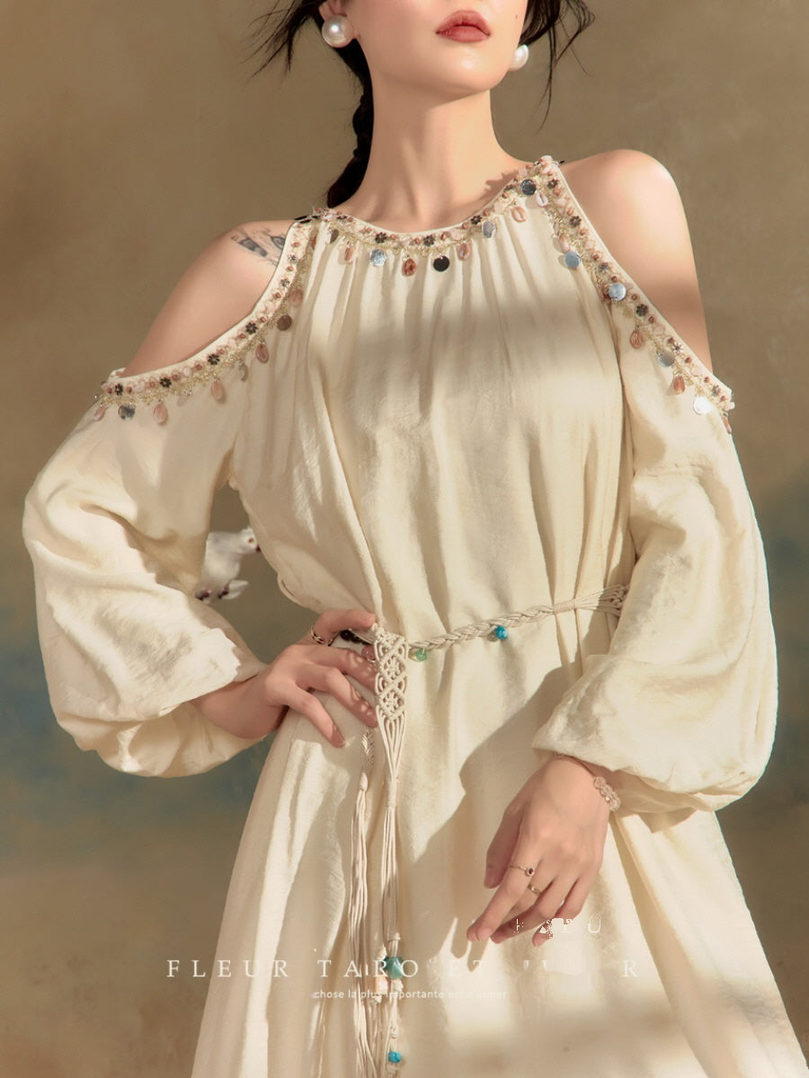 Ethereal Gemstone Cold-Shoulder Dress