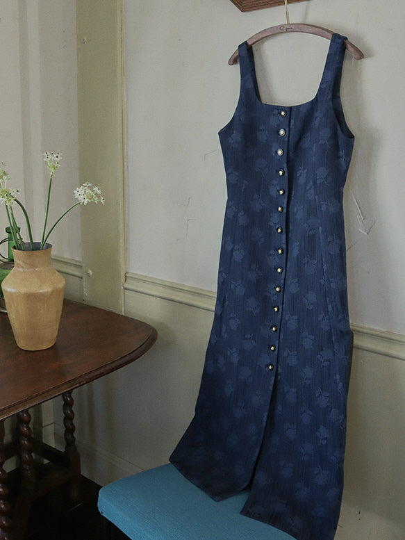 Vintage Midnight Blue Cottagecore Pinafore Dress