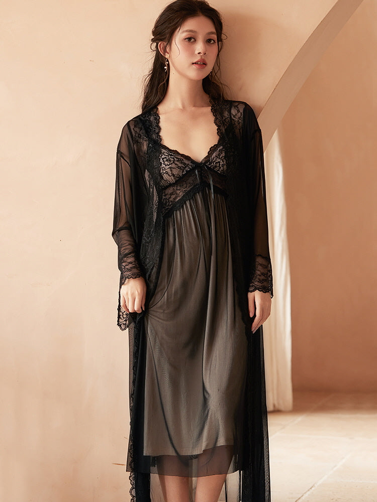 Isabella's Enchanted Black Nightgown Set