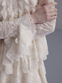 Vintage Lace Ruffle Top & Pleated Skirt Set