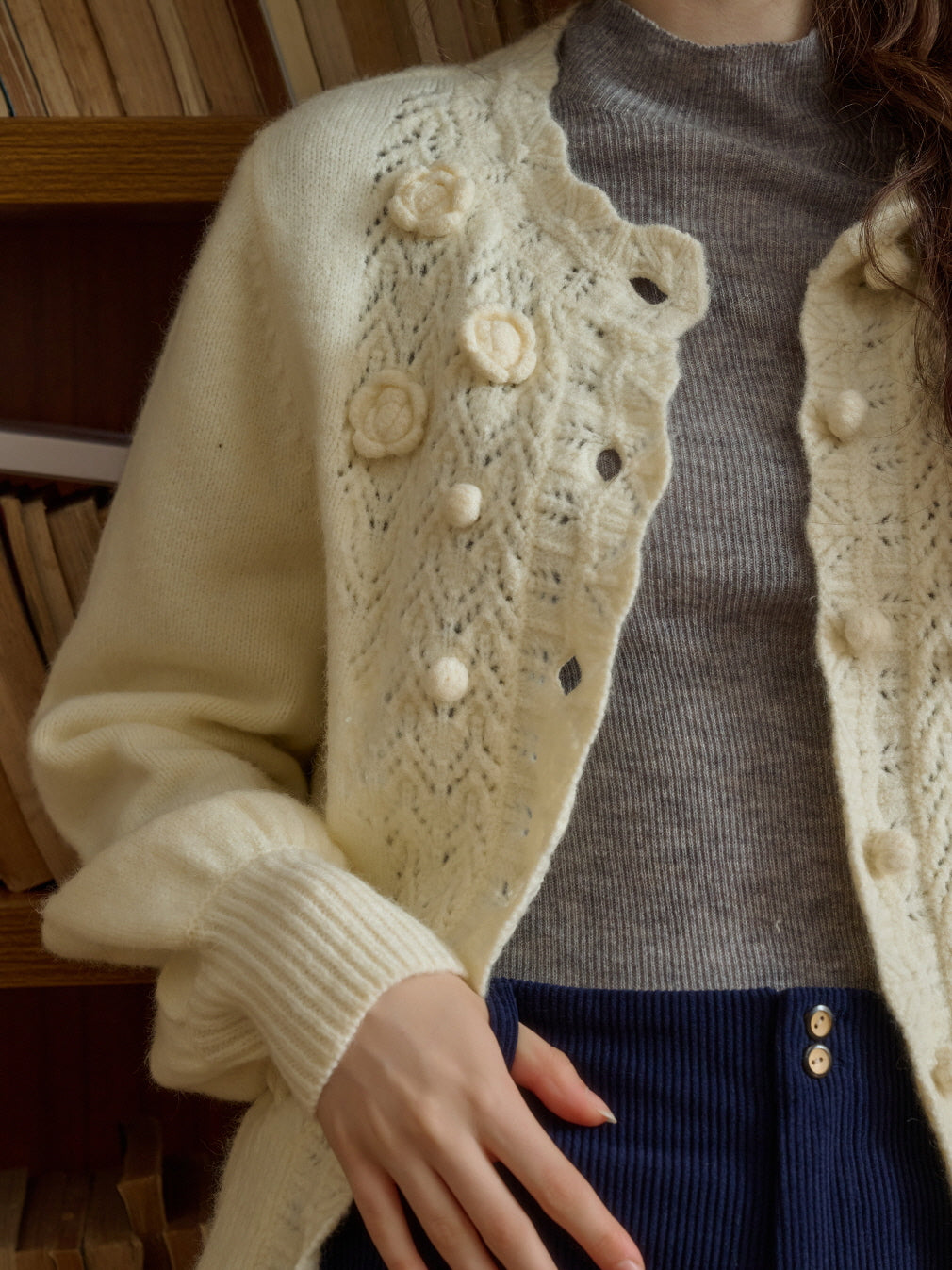 Vintage Floral Knit White Cardigan