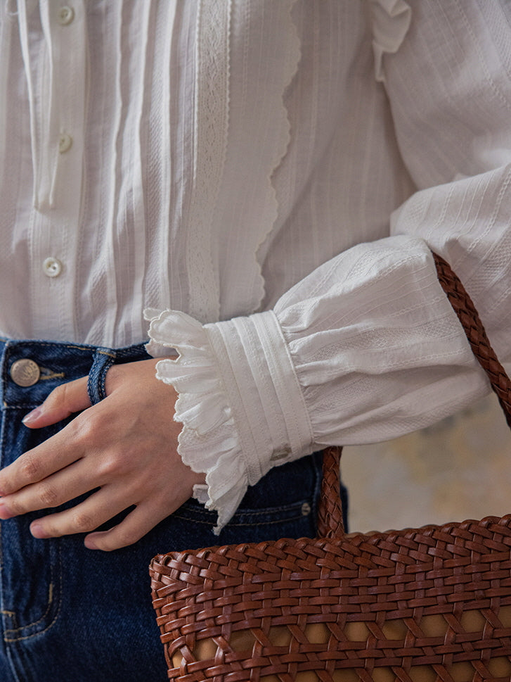 Vintage Ruffled Lace Cotton Blouse