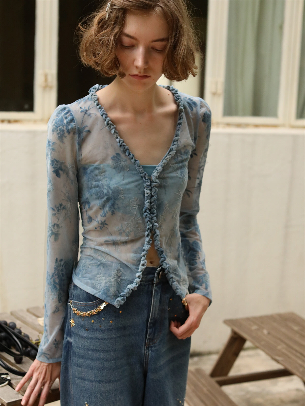 Ethereal Blue Floral Fairy Blouse