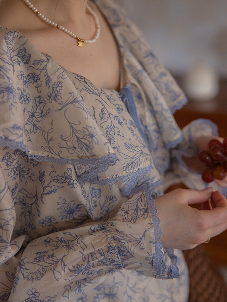 Blue Floral Dream Ruffle Blouse