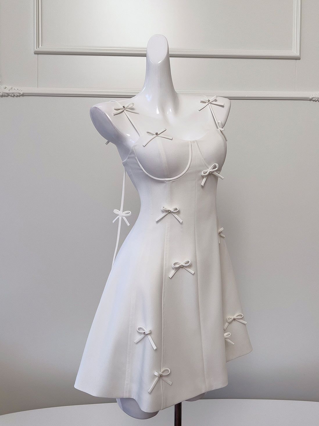 Coquette White Ribbon Bow-Adorned Dress