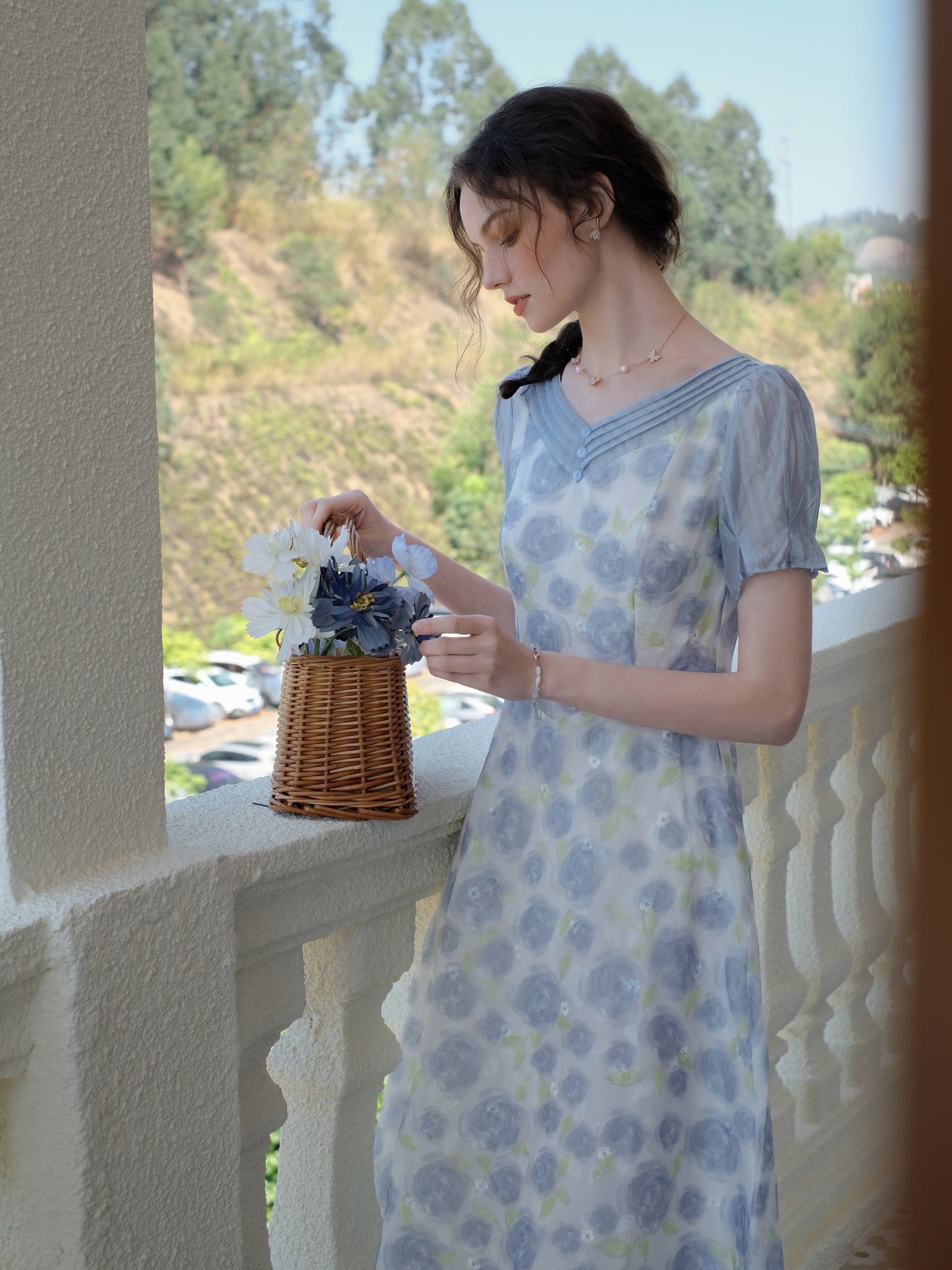 Ethereal Blue Floral Dress