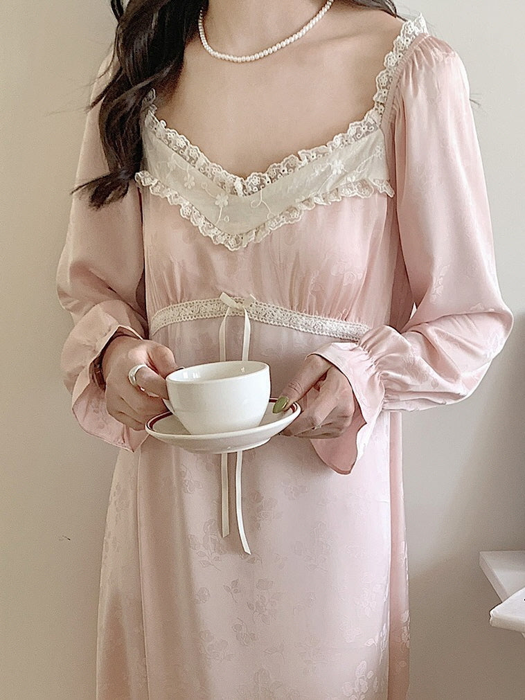 Vintage Lace Trim Silky Nightgown