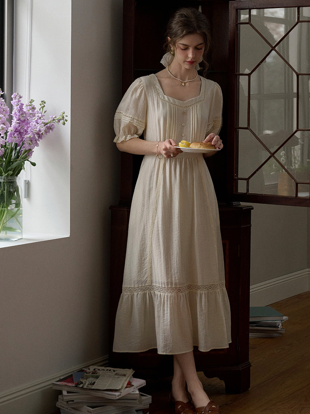 Vintage Ivory Cottage Long Dress