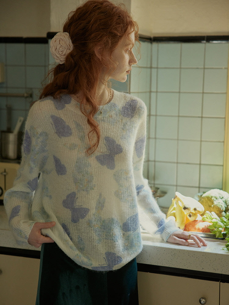 Soft Pastel Butterfly Knit Sweater