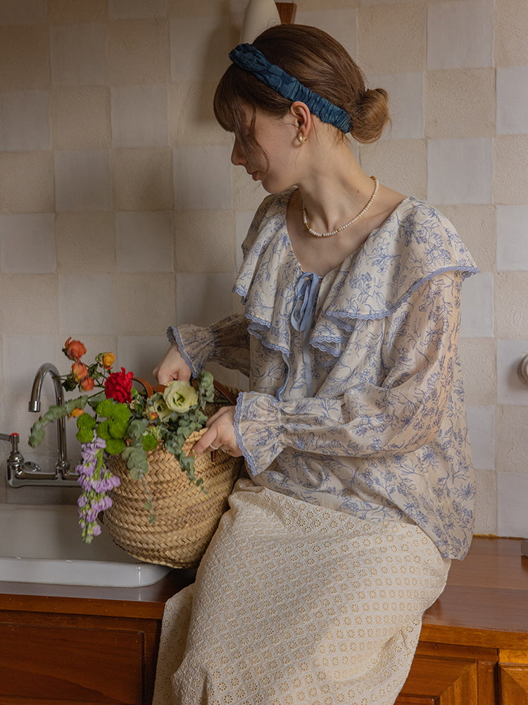 Blue Floral Dream Ruffle Blouse