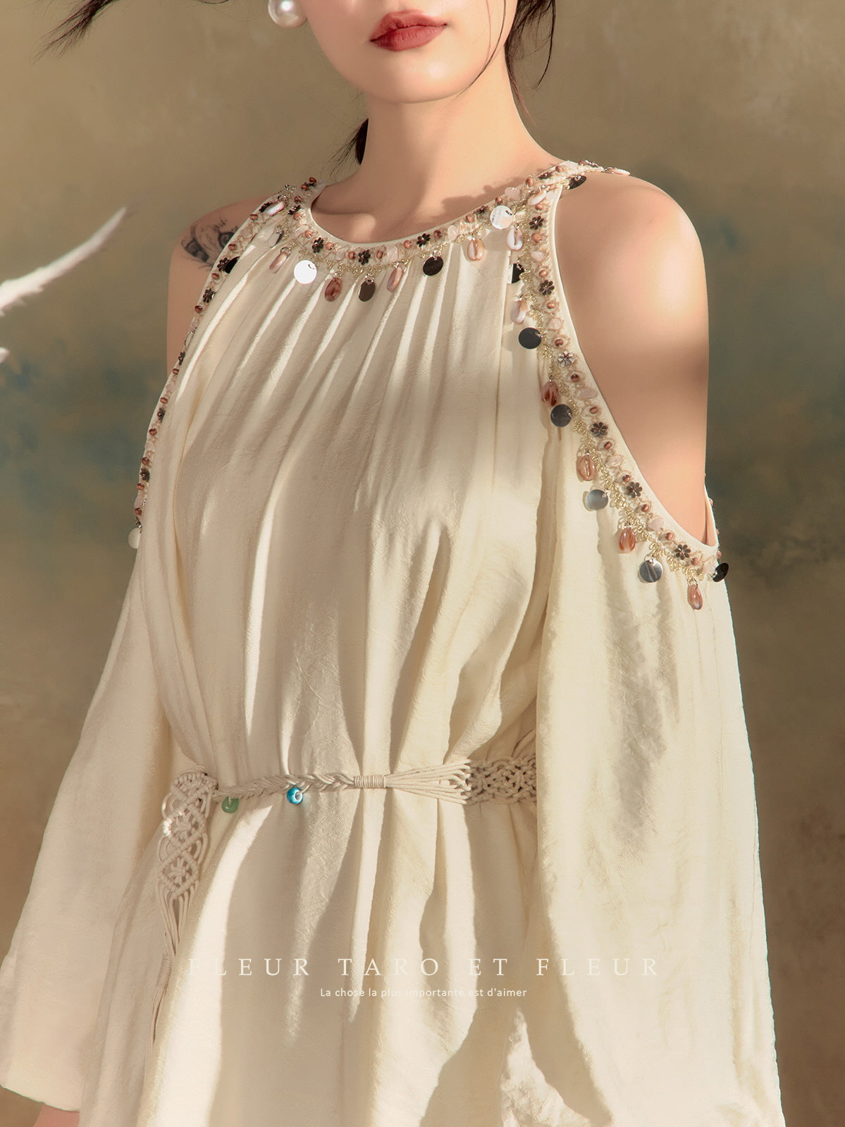 Ethereal Gemstone Cold-Shoulder Dress