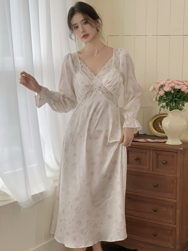 Delicate Floral Lace-Trim Nightgown