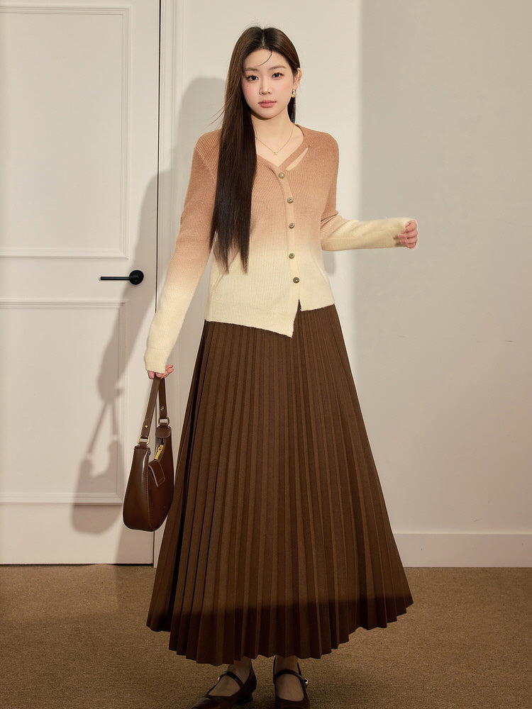 Classic Pleated Brown Skirt