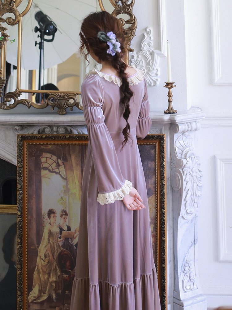 Vintage-Inspired Purple Velvet Long Dress