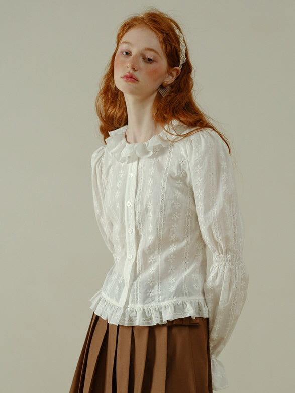 Vintage Daisy Embroidered Cotton Blouse