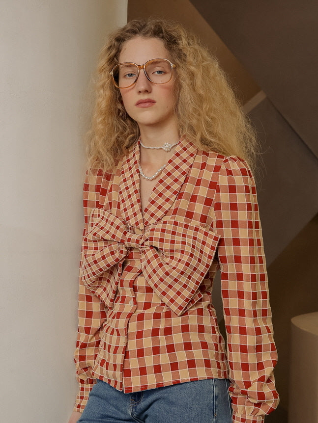 Plaid Vintage Bow Blouse