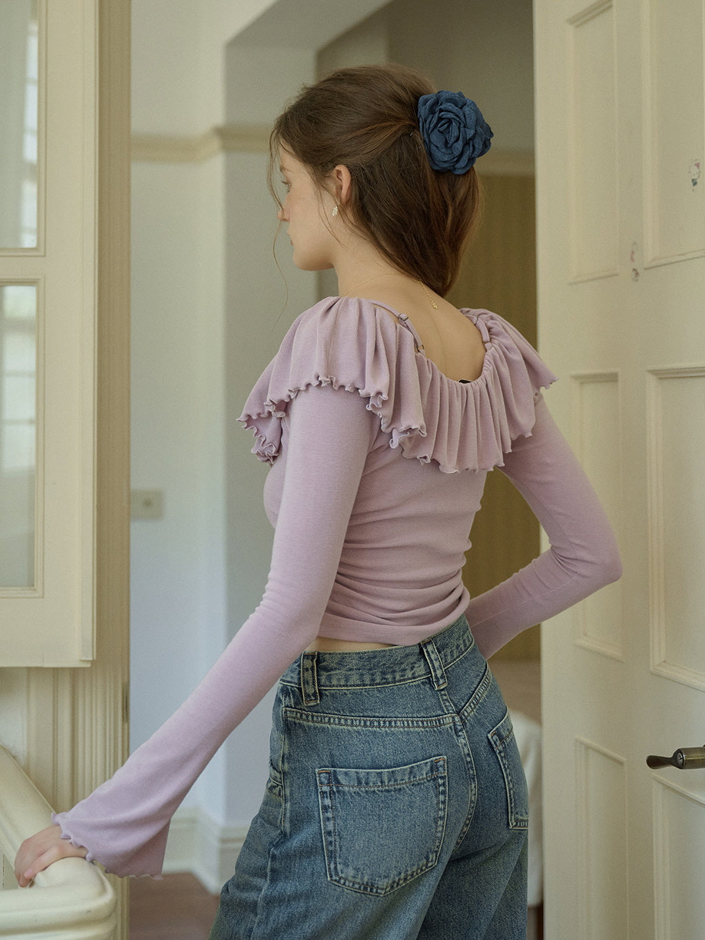 Whimsical Lilac Ruffled Knit Top